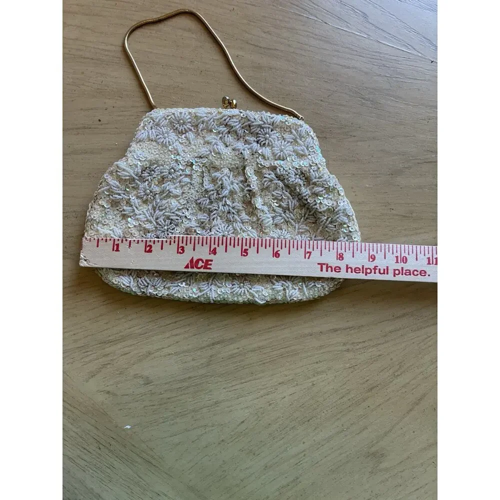 VTG 50s Italian glass beaded sequin evening purse Gold Luxury Hollywood Glam